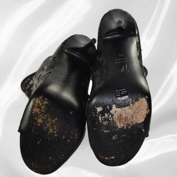 Giuseppe Zanotti Black Leather Laser Cut Open Toe Stiletto Ankle Boot, 3… - Picture 9 of 10